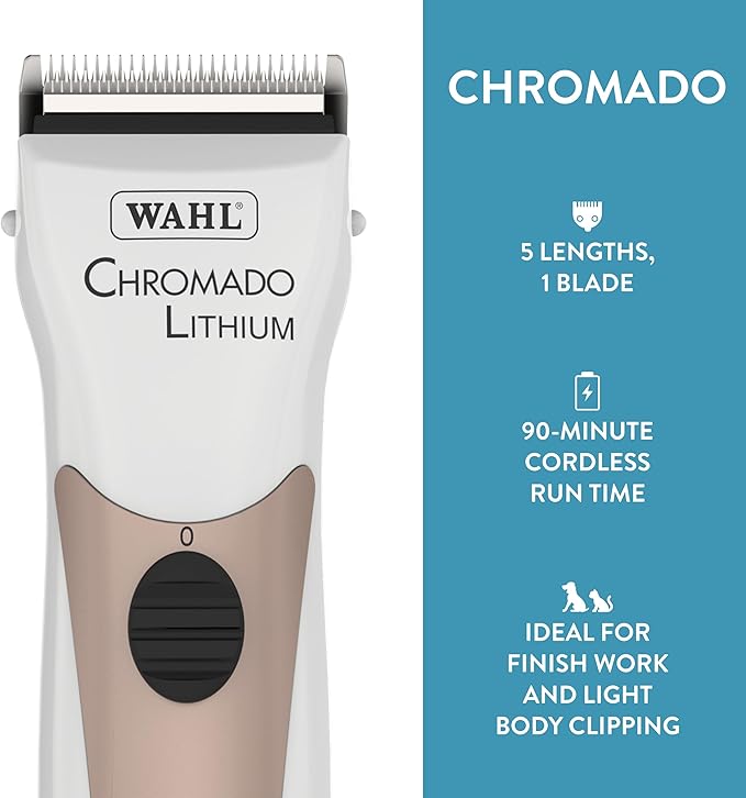 Wahl Professional Animal Chromado Lithium Pet, Dog, Cat, & Horse Corded/Cordless Clipper Kit - White & Rose Gold