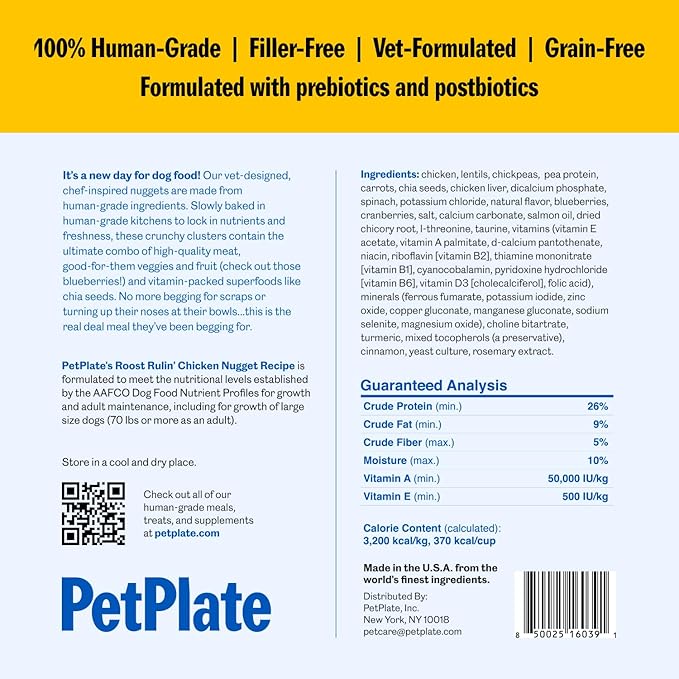 PetPlate FreshBaked Dry Dog Food | Human Grade Dog Kibble | Vet Designed and Formulated with Prebiotics and Postbiotics | Grain Free, No Fillers or by-Products | 2lbs (Chicken)