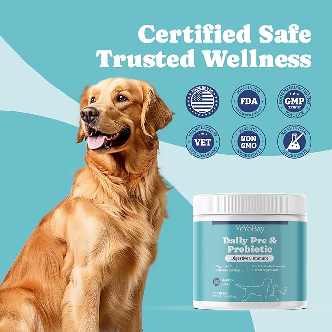 Probiotics for Dogs, Daily Dog Probiotics and Prebiotic with Natural Ingredients, for Gut Health and Digestive Health, Support Immune System, Maintain Skin & Coat Health, Duck Flavor, 90 Soft Chews