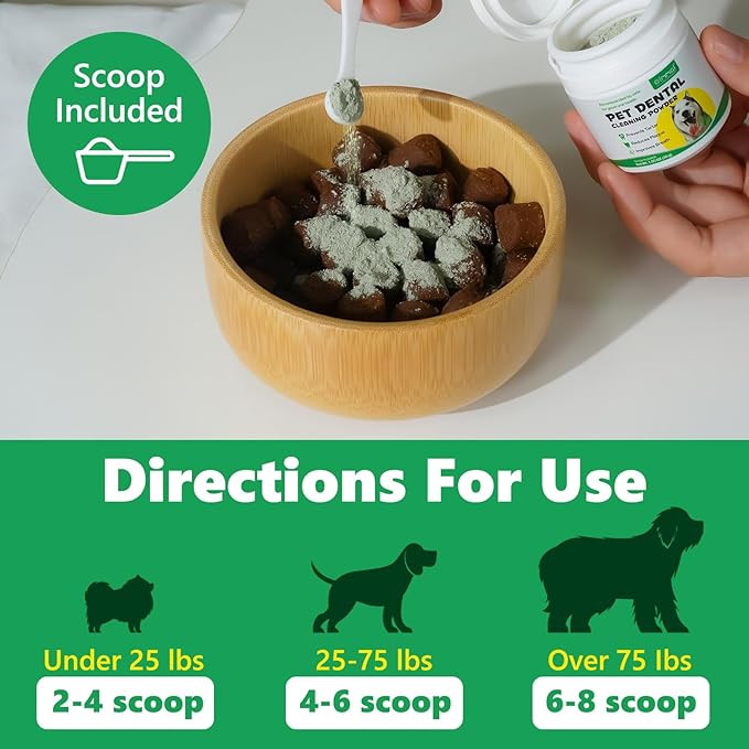 Dental Cleaning Powder for Dogs, Teeth Cleaning Powder for Dogs, Dog Breath Freshener Powder with Probiotics, Fresh Breath Plaque Tartar Remover - 30g