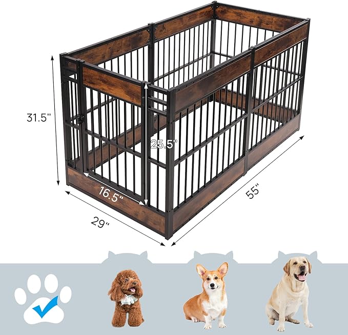 Dog Fence Heavy Duty Exercise Pen Safe and Sturdy,31"- 63" Inch Extendable,31.5" Height,Easy Assemble,Single Door,Outdoor Indoor pet playpen (Rustic Brown)