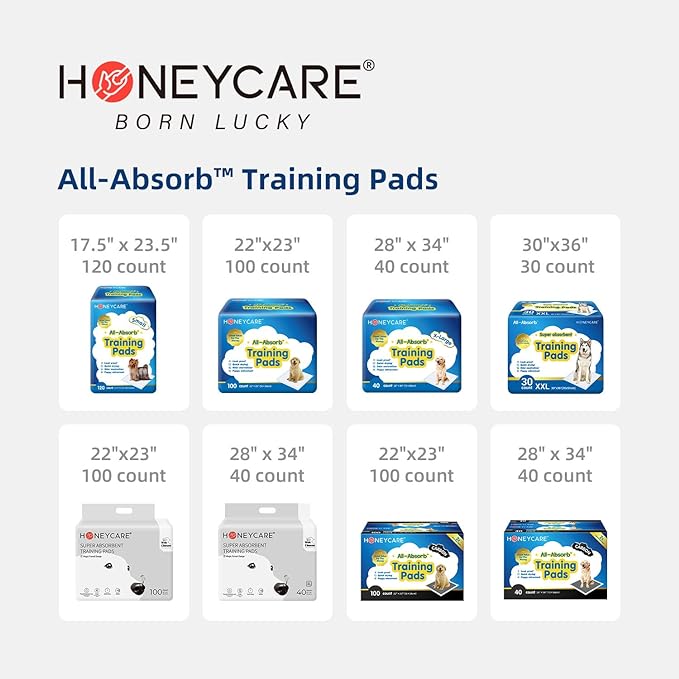HONEY CARE All-Absorb Dog Pee Pads 22" x 23" (Pack of 14), Ultra Absorbent and Odor Eliminating Puppy Pads for Training, 5-Layer Leak-proof Pee Pads with Quick-dry Surface for Potty Training
