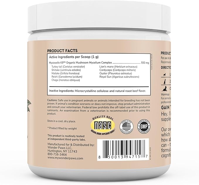 Immune Support Mushroom Powder for Dogs – Organic Mushroom Complex for Immunity, Cognition, Cellular Health, Longevity - With Turkey Tail Mushroom for Dogs, Reishi & Lions Mane – 90 Scoops