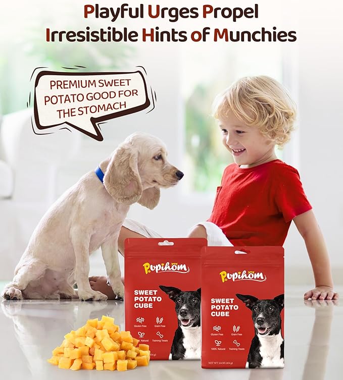 16OZ Dog Treats๏ผ Sweet Potato Cube, Dog Training Reward Snacks for Small Medium Large Dogs๏ผ High Protein Dog Chewy Treats Healthy Teeth and Coat