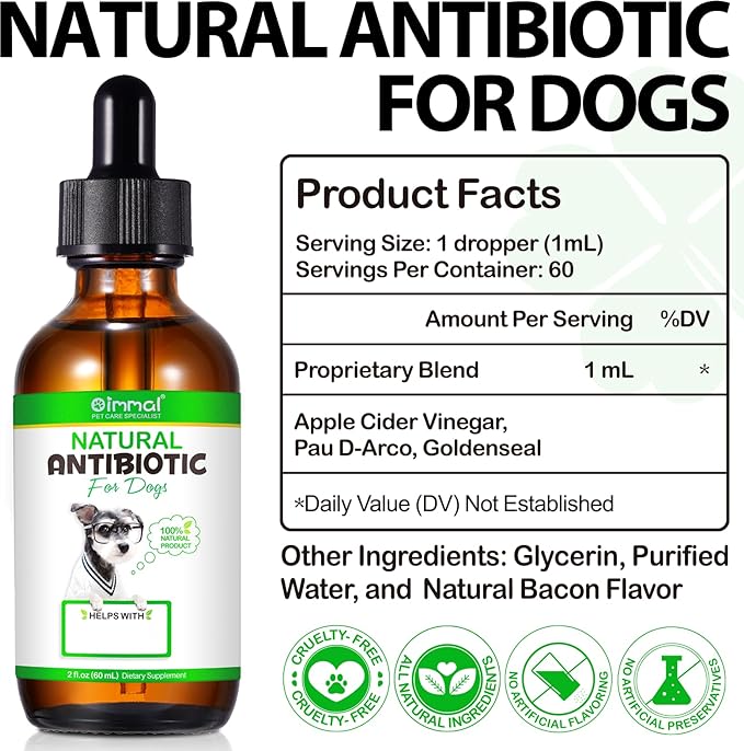 Natural Antibiotics for Dogs, Dog Antibiotics Natural Herbal Supplement, Dog Multivitamin Bacon Flavor-2 Fl Oz