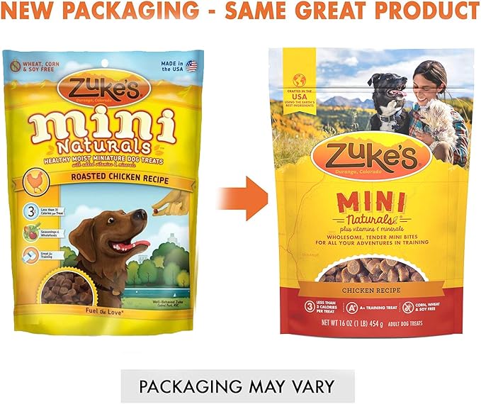 (2 Pack) Zuke Mini Naturals Dog Treats Chicken Flavor 16 oz (1 Lb) with 10ct Pet Wipes