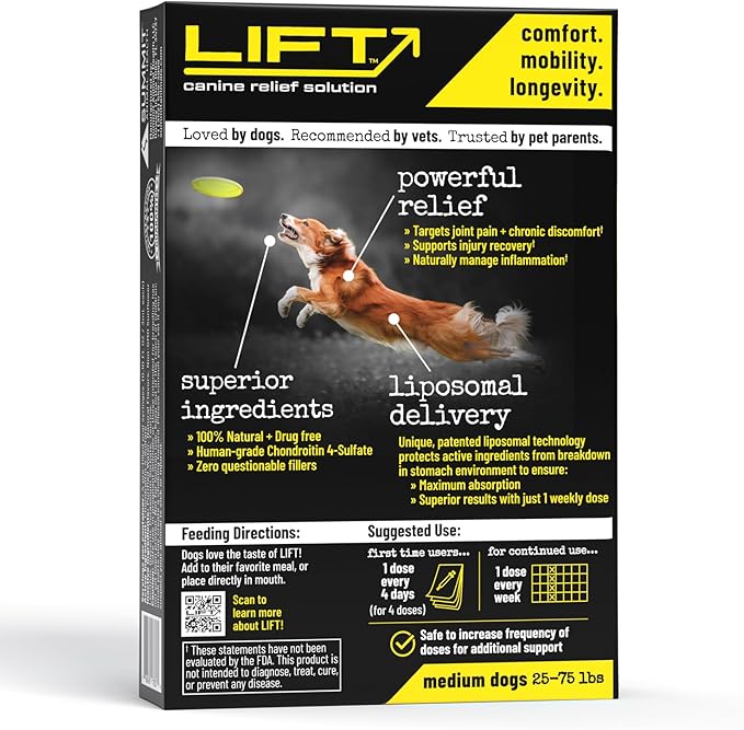 Summit Animal Lift Canine Pain Relief Health Supplement - Inflammation Hip & Joint Support Vitamin, All Natural Liquid Chrondroitin with Liposomal Delivery for Arthritis (Medium Dogs 25lbs-75lbs)