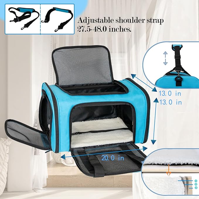 Dog Cat Carrier Pet Carriers for Small Medium Large Cats Dogs Carrier Soft Sided Small Puppy Dog Carrier Portable Foldable Airline Approved Dog Cat Travel Carrier Blue Large
