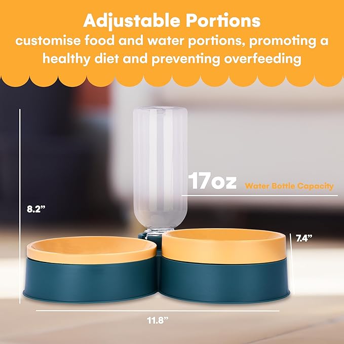 Noa Store Pet Food & Water Dispenser - 2-in-1 17oz Gravity-Fed Bowl for Dogs & Cats - Easy to Refill/Clean - Compact, Stylish Design - Keep Your Pet Hydrated & Fed on The Go - Orange, 8.2"x11.8"x7.4"