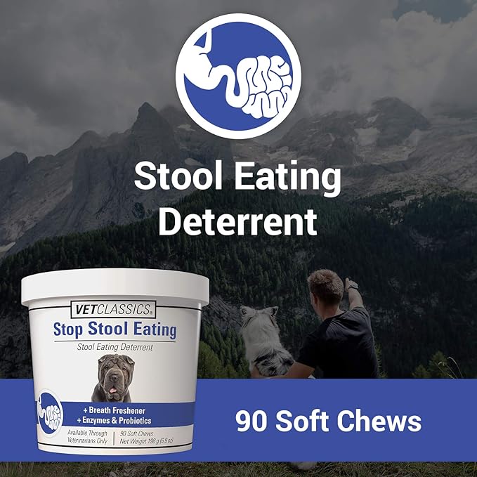 Vet Classics Stop Stool Eating Pet Health Supplement for Dogs – Dog Breath Freshener – Stops Dogs from Eating Stool – Enzymes, Probiotics – 90 Soft Chews