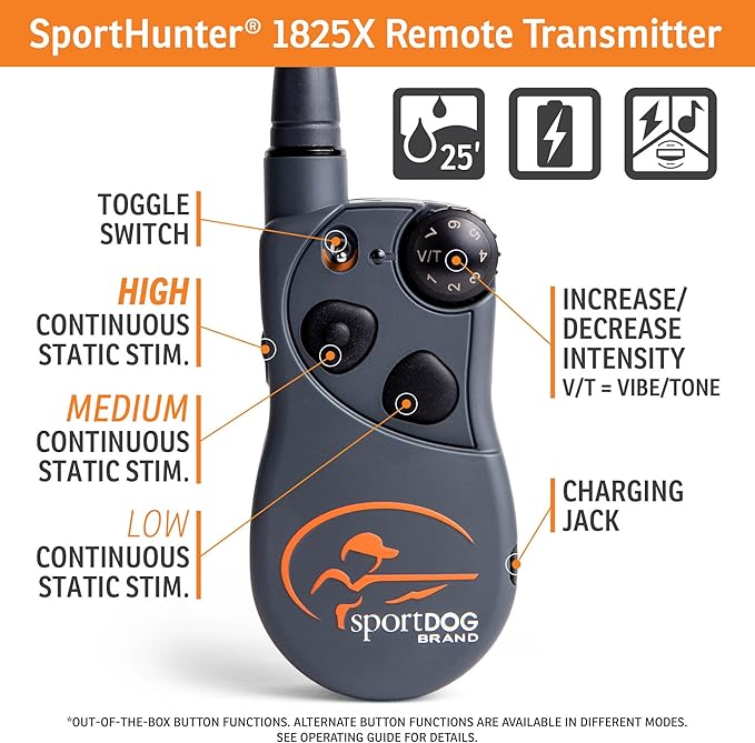 SportDOG Brand SportHunter 1825X Remote Trainer - Shock Collar with 1 Mile Range - Rechargeable Dog Training Collar with Static, Vibrate, and Tone - SD-1825X