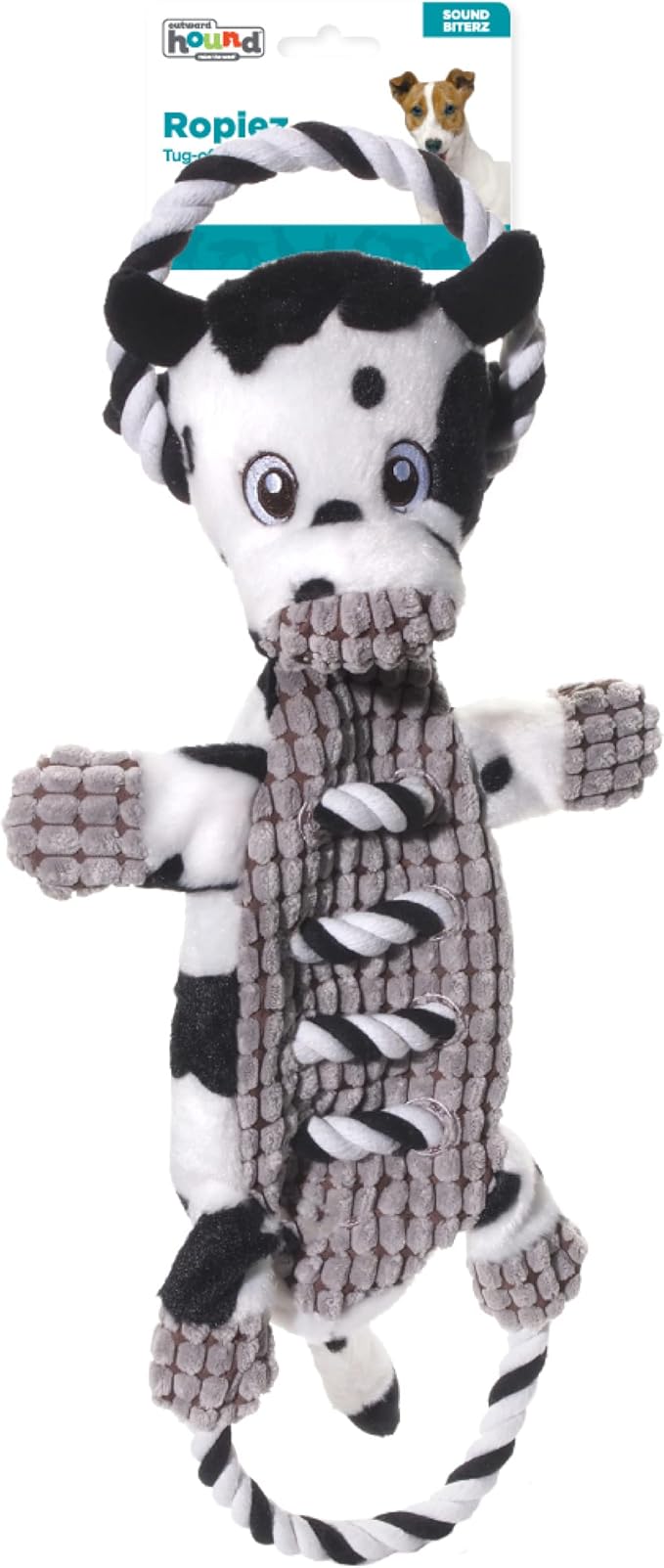 Charming Pet Outward Hound Ropes-A-Go-Go Cow Interactive Plush Squeaky Dog Tug Toy