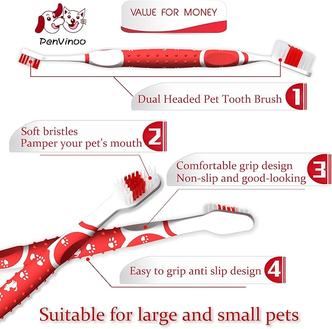 8 pcs Dog Toothbrush pet Toothbrush Small to Large Dogs,Cats with Soft Bristles Non Slip Dual Head Dog Toothbrush