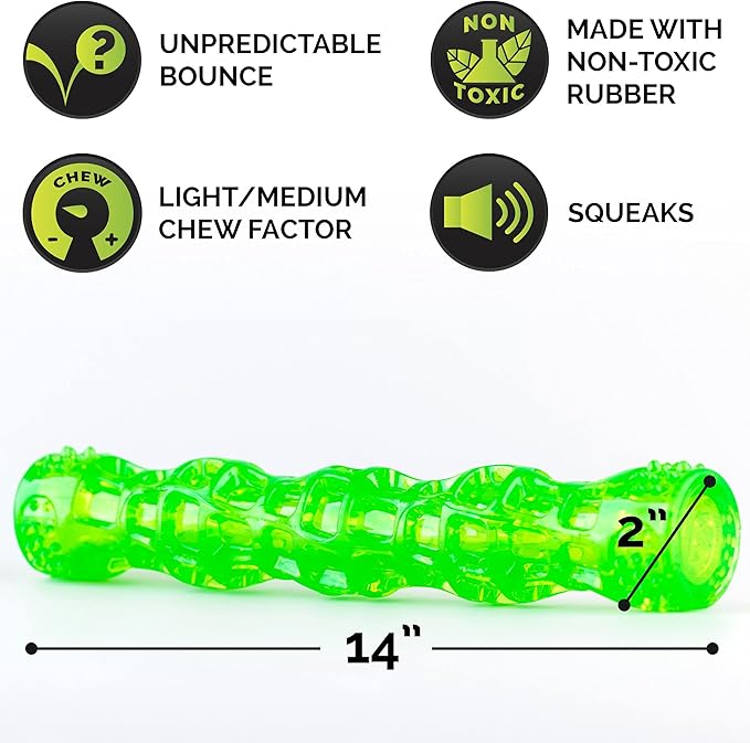 Hyper Pet Dura-Squeaks Stick Dog Toy, Large, Green