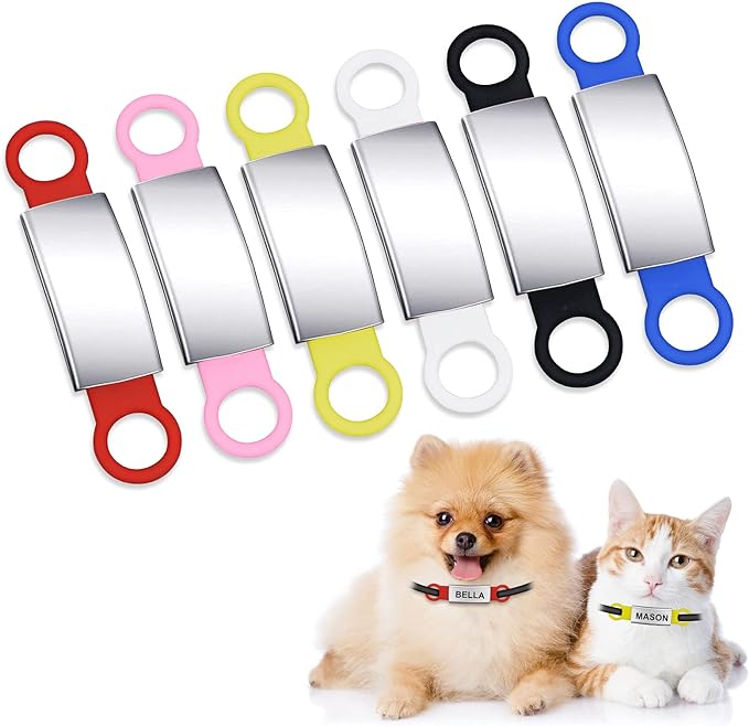 6 Pcs Slide On Dog ID Tag, Dog Collar Tag, Silicone Stainless Steel Dog Cat Personalized Name Engraved Tags, Custom Dog Tags, Silent Dog License Tag, Blank Pet ID Tags for Dogs Cats (6 Colors)