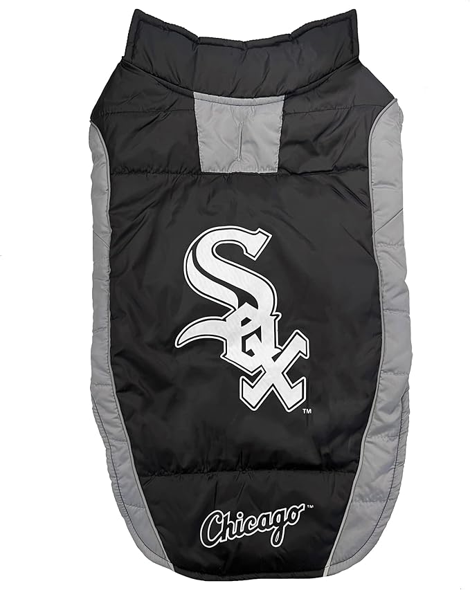 MLB Chicago White Sox Puffer Vest for Dogs & Cats, Size Large. Warm, Cozy, and Waterproof Dog Coat, for Small and Large Dogs/Cats. Best MLB Licensed PET Warming Sports Jacket