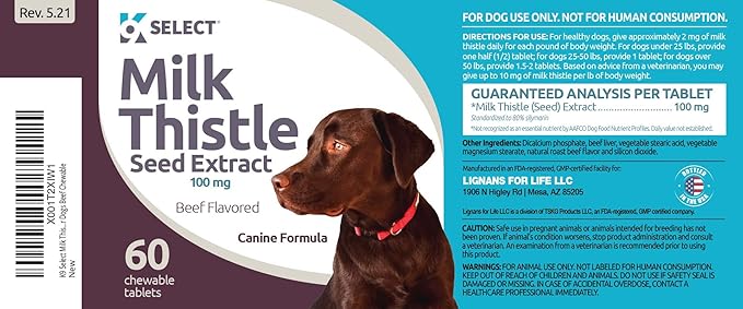 Milk Thistle for Dogs, 100mg - 60 Beef Flavored Tablets - Canine Liver Health Natural Milk Thistle Supplement - Liver Supplement - Liver Support Supplement - Milk Thistle Herbal Supplements
