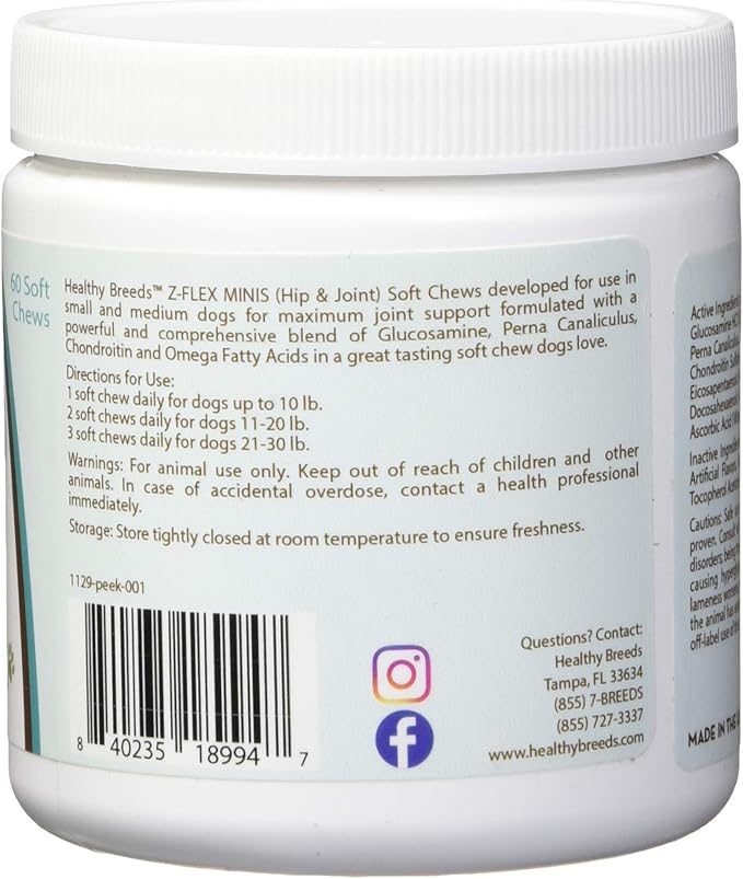 Healthy Breeds Peekapoo Z-Flex Minis Hip and Joint Support Soft Chews 60 Count