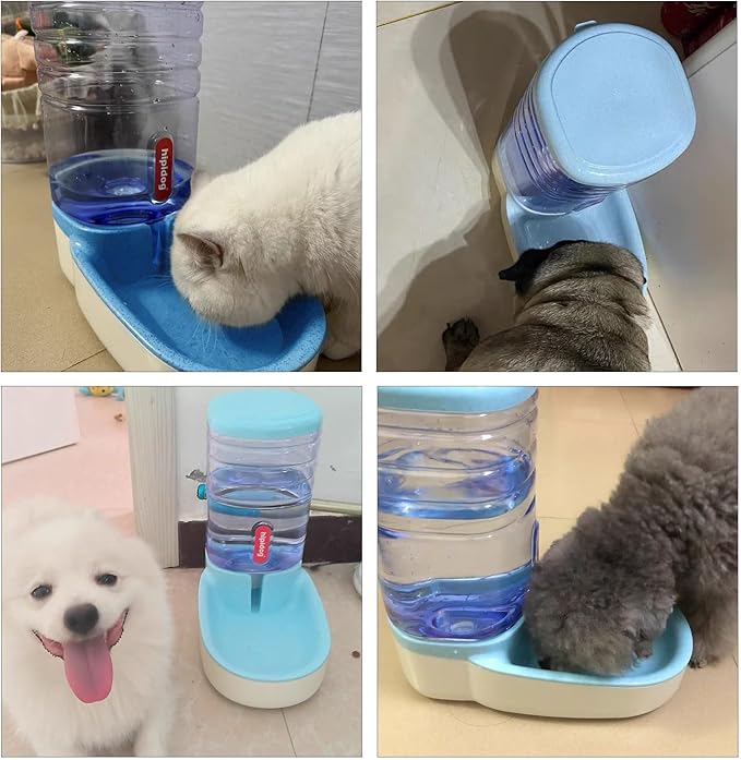 kathson Gravity Dog Water Dispenser Automatic Cat Drinking Water Station 1 Gallon Large Capacity Puppy Water Bowl for Small and Medium Dogs Cats Blue
