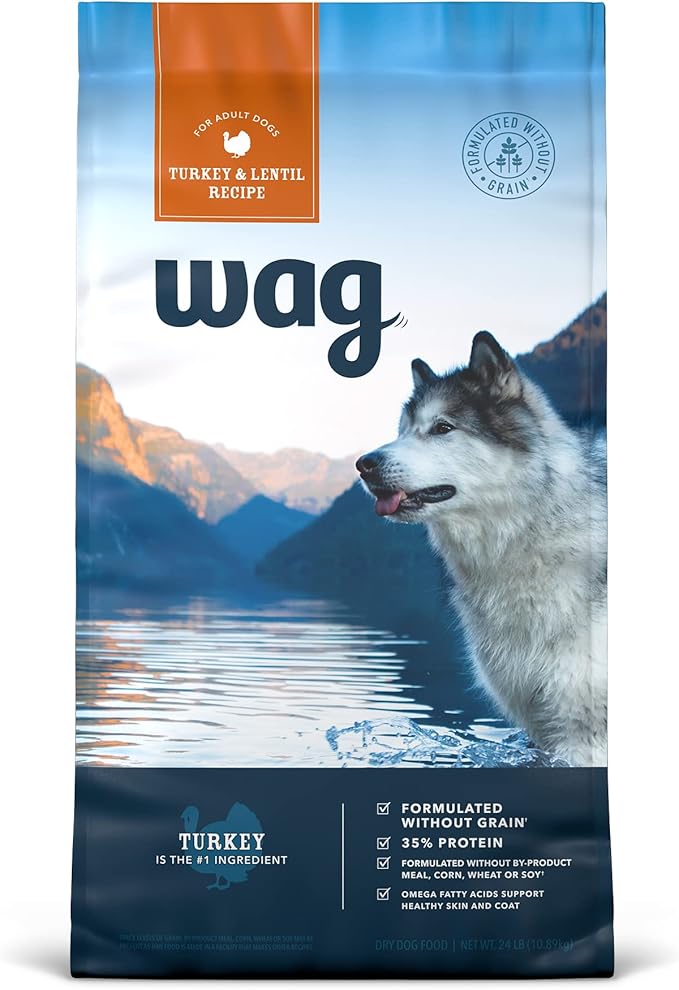 Amazon Brand - Wag Dry Dog Food Grain-Free Turkey & Lentil Recipe, High Protein (24 lb bag)