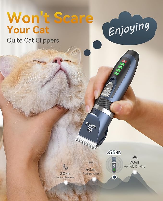 oneisall Cat Clippers for Matted Hair,3 in 1 Cat Grooming Kit,Quiet Cordless Cat Shaver for Matted Long Hair,2 Speed Cat Hair Trimmer,Pet Clippers for Cats and Small Dogs
