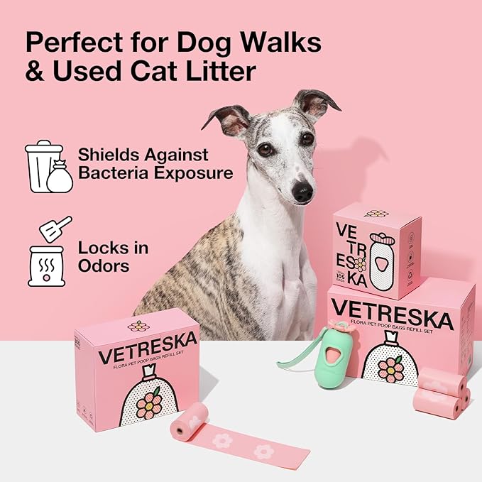 VETRESKA Dog Poop Bags, Lavender Scented, Leak Proof, Extra Thick and Extra Strong Pet Waste Bags for Dog Walking and Cat Litter, 300 Counts15 Refill Rolls 9 X 13 inches