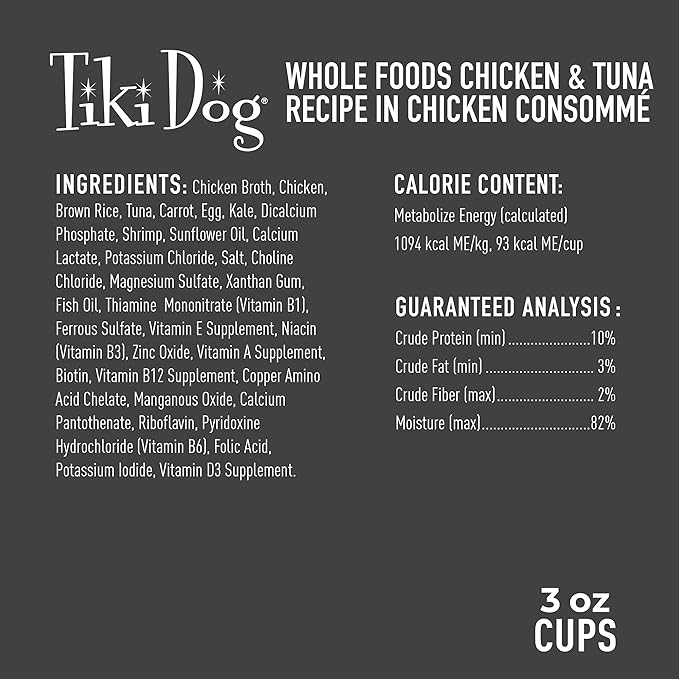 Tiki Dog Whole Foods Wet Dog Food, Chicken & Tuna, 3 oz. Cups (4 Count)