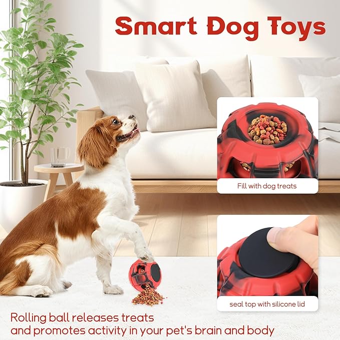 Interactive Dog Toys for Boredom, DIY Frozen Treats Filling Dog Lick Ball, Food Dispensing Rubber Dog Toys for Small Dogs to Keep Busy- Reusable/Red&Black