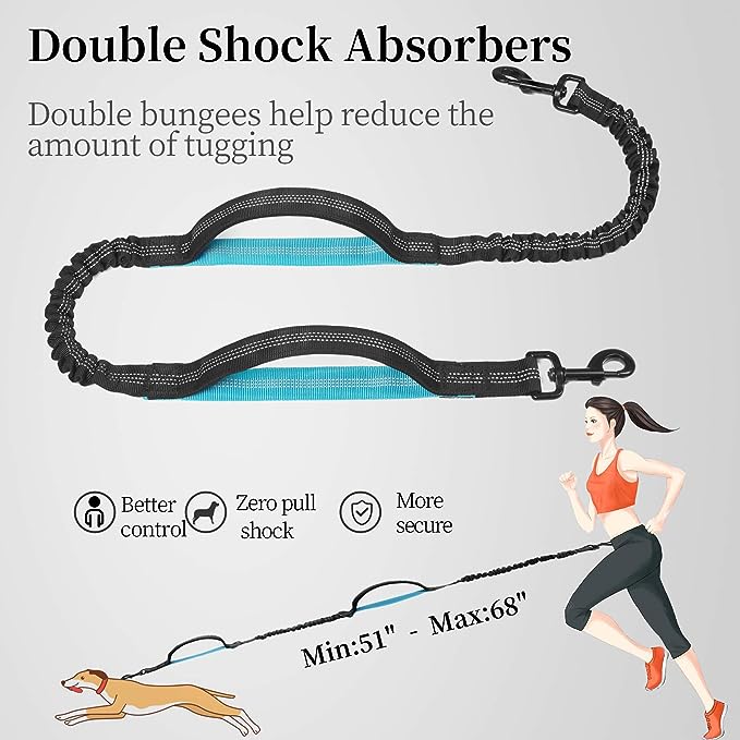 iYoShop Hands Free Dog Leash with Zipper Pouch, Dual Padded Handles and Durable Bungee for Walking, Jogging and Running Your Dog (Large, 25-120 lbs, Black)