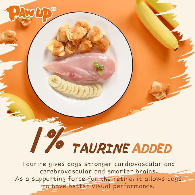 Grain Free Dog Treats Chicken Wrapped Banana Slice, Rawhide and Gluten Free, w/Taurine Low Fat Healthy Chewy Training Treats, for Small Medium Large Dogs, 12.5 oz