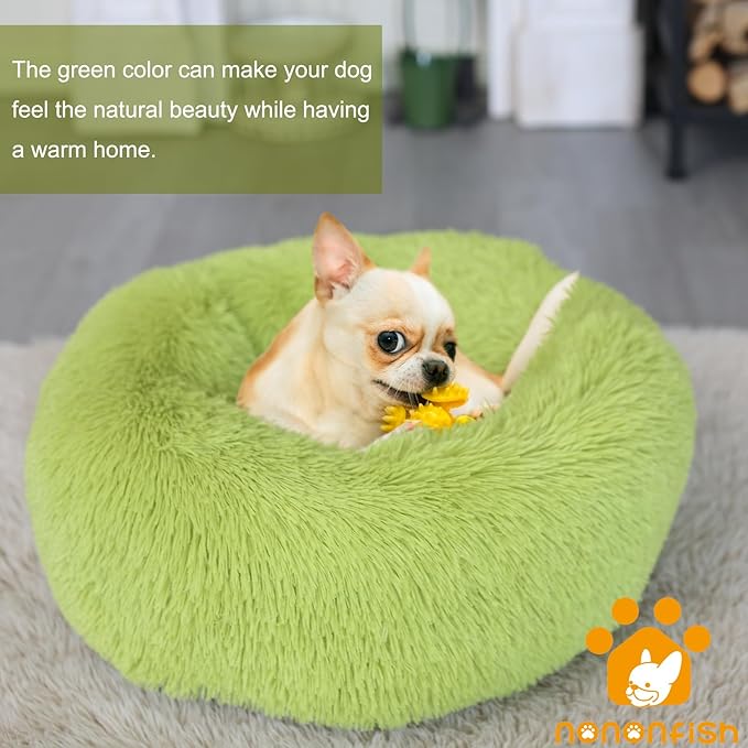 Small Dog Bed Calming Dogs Bed for Small Dogs Anti-Anxiety Puppy Bed Machine Washable Fluffy Luxury Anti-Slip Waterproof Mute Base Warming Cozy Soft Pet Round Bed