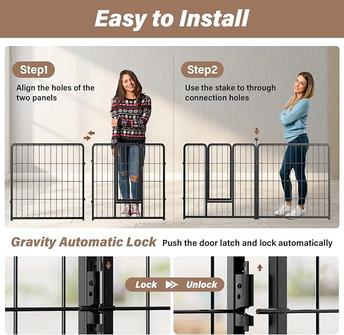 HealSmart Dog Playpen Indoor, Puppy Playpen Indoor for Yard, Camping, 32" Height 16 Panels Heavy Duty Dog Pen for Small/Medium Dogs, Black