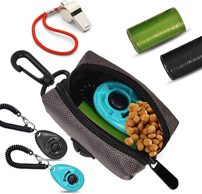 2Packs Dog Poop Bag Holder for Leash Attachment Dog Poop Bag Dispenser Dog Waste Bag Dispensers for Leash Accessory Dog Poop Bag Holders Fits Dog Leash Include Hand Free Holder Metal Carriers, Grey