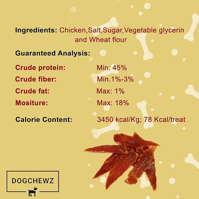DOGCHEWZ™ Premium Chicken Breast Tender Jerky for Dogs All Natural Human Grade Dog Chew (1 LB Bag) - Single Ingredient - No Artificial Flavors or Preservatives - Whole Dehydrated Chicken