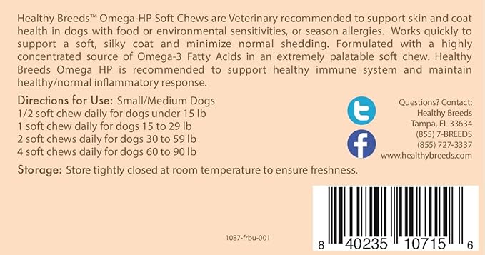 Healthy Breeds French Bulldog Omega HP Fatty Acid Skin and Coat Support Soft Chews 60 Count
