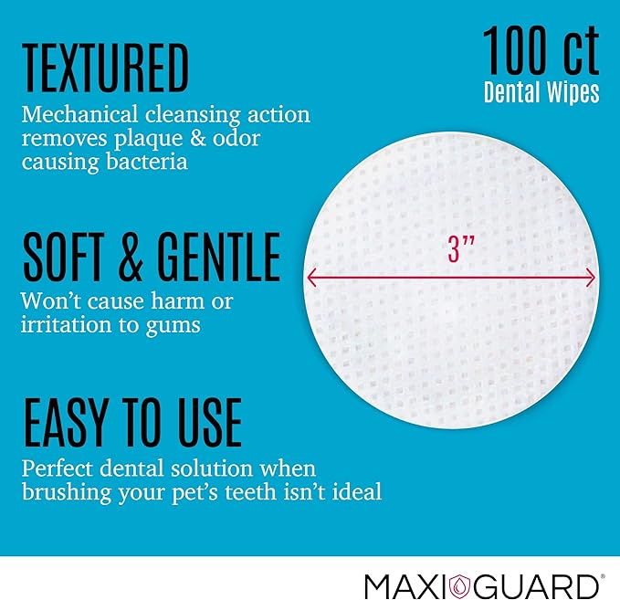 Dental Cleansing Wipes for Dogs, Cats, Horses and Companion Animals (100 Wipes), Light Blue/White