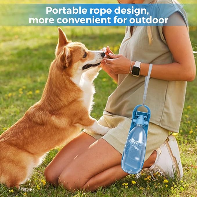 19oz Dog Water Bottle, Collapsible Dog Travel Water Bottle, Portable Dog Water Dispenser with Foldable Drinking Cup Bowl for Walking, Hiking, Lightweight, Leak-Proof, BPA Free, Blue