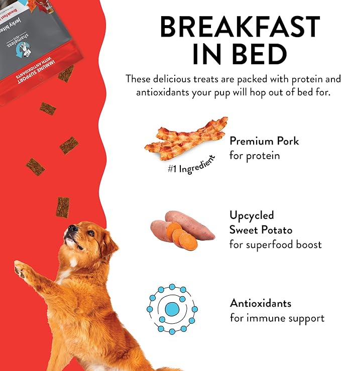 Shameless Pets Jerky Dog Treats, Breakfast in Bed - Healthy Dog Chews for Immune Support with Antioxidants - Dog Treats with Real Premium Bacon - Free from Grain, Corn & Soy - 4.5 oz 1-Pack