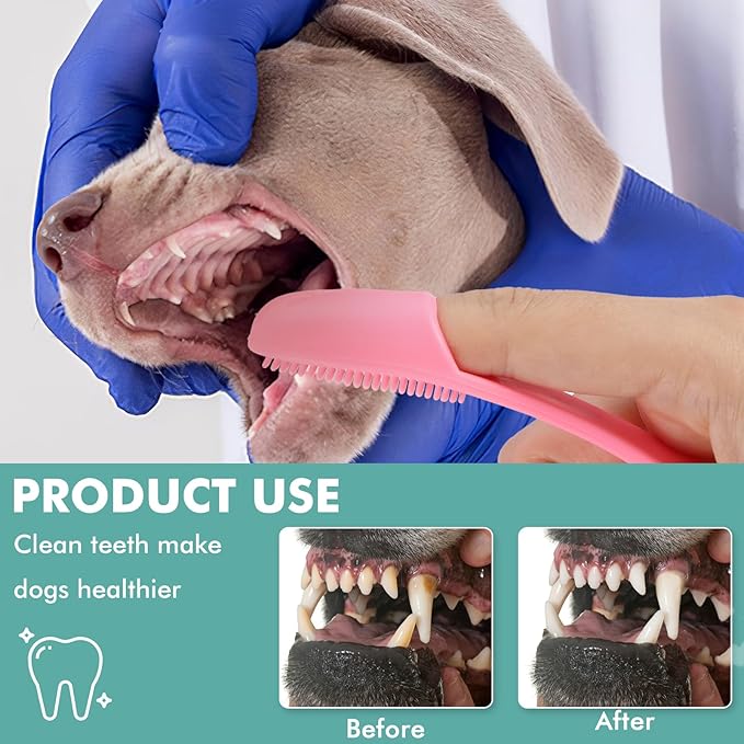 4 Pack Dog Finger Toothbrush, Dog Toothbrush Kit Surround Bristles for Easy Teeth Cleaning, Food Grade Silicone Dog Finger Toothbrush Fits Most Fingers, Toothbrush for Dogs & Cats Dental Care
