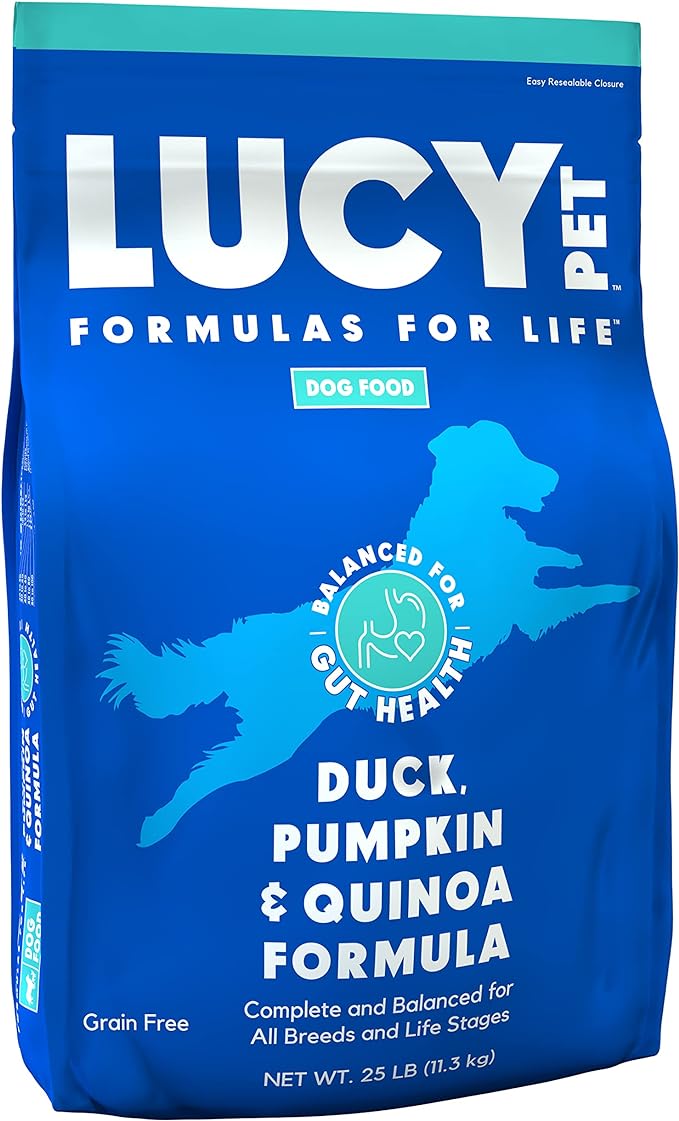 Lucy Pet Products Formulas for Life Duck, Pumpkin & Quinoa Dry Dog Food, All Life Stages, Digestive Health, Sensitive Stomach and Skin, 25lb bag