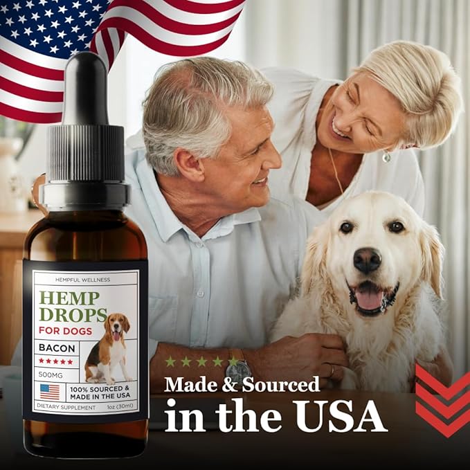 Hemp Bacon Flavor Calms | Bacon Drops Oil for Dog | 500mg, 30ml for Enhances Appetite, Aids in Digestion, Hemp Dog, Supports Mood | Made in USA
