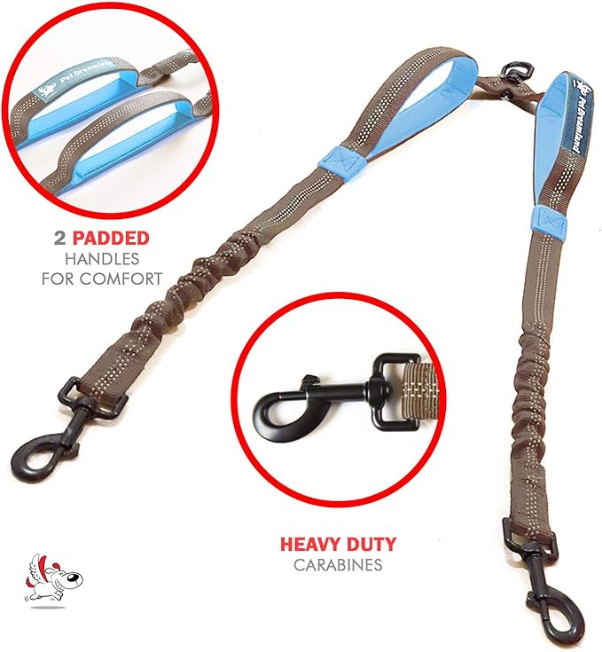 Exquisite Two Dog Leash Splitter | Double Dog Leash for Large Dogs Heavy Duty | No Tangle 2 Dog Leash Coupler | Dual Dog Leash Attachment | Retractable Dual Leashes for 2 Dogs
