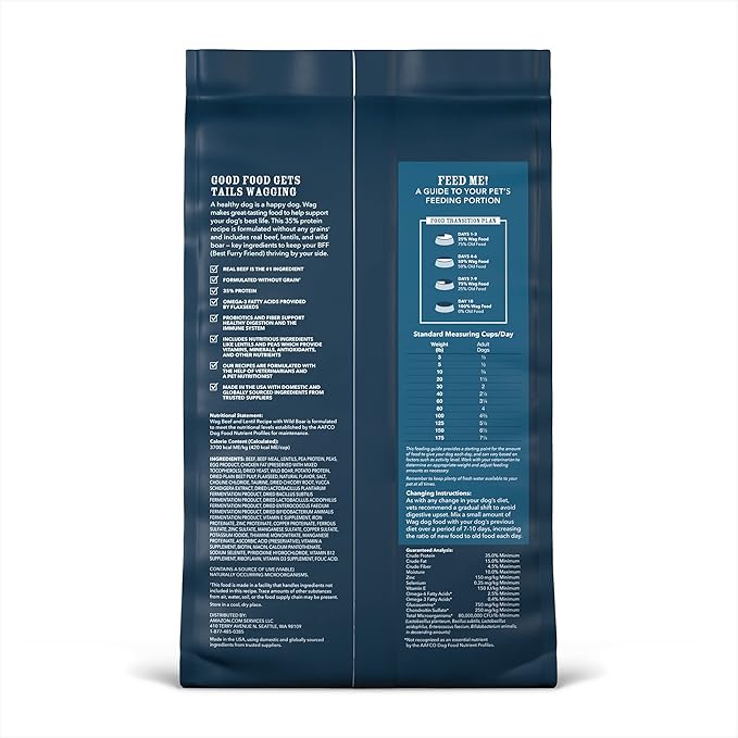 Amazon Brand - Wag Dry Dog Food Grain-Free Beef & Lentil Recipe, High Protein (4 lb bag)