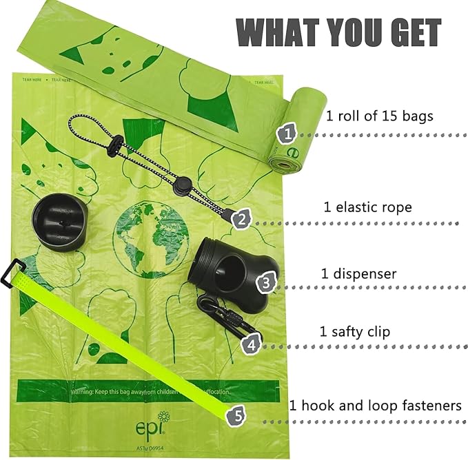 Bag Dispenser Dog Poop Bags Holder Dog Waste Bags Dispenser with Leak-Proof Green Poop Bags for Leash On The Go for Walking Dogs Outdoor(1 Holder 15 Bags,Black)