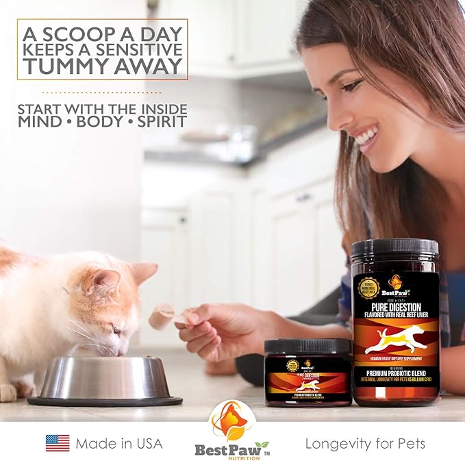 Probiotics for Dogs & Cats with Prebiotics & Digestive Enzymes Best for Gas Diarrhea UTI & Yeast Infection Relief Grain Free Powder Supplement Organic Coconut Oil Pumpkin & Turmeric Made in The USA