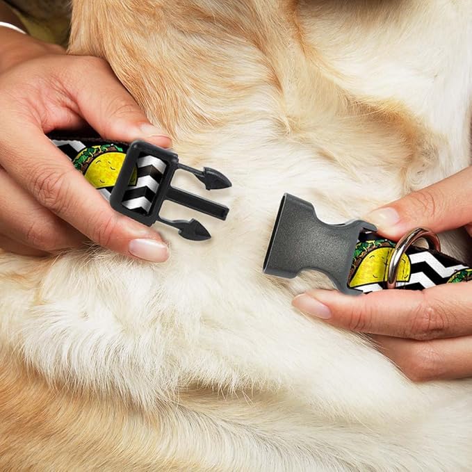 Buckle-Down Plastic Clip Collar - Taco/Chevron Black/White - 1/2" Wide - Fits 6-9" Neck - Small