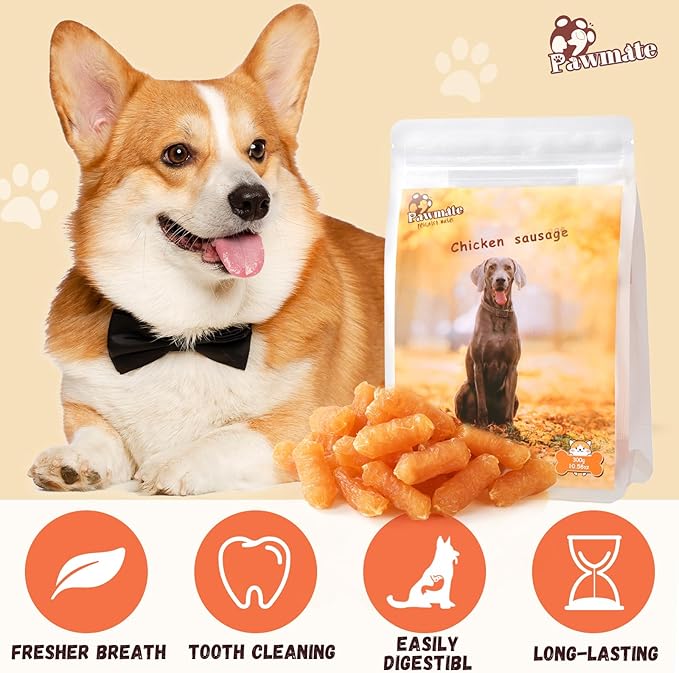 Dog Treats Chicken Sausage, Natural Chicken Jerky Training Treats for Dogs w/Glucosamine, Chondroitin, MSM and Taurine, Low Fat Soft Chewy Snacks 10.58oz