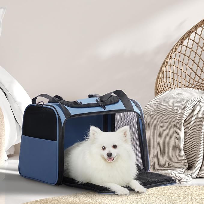 PETSFIT Dog Carrier for Small Dogs, Small Dogs Carrier Bag, Soft-sided Pet Carrier with a safety leash for Pets Up to 25 Lbs (Large, Blue)