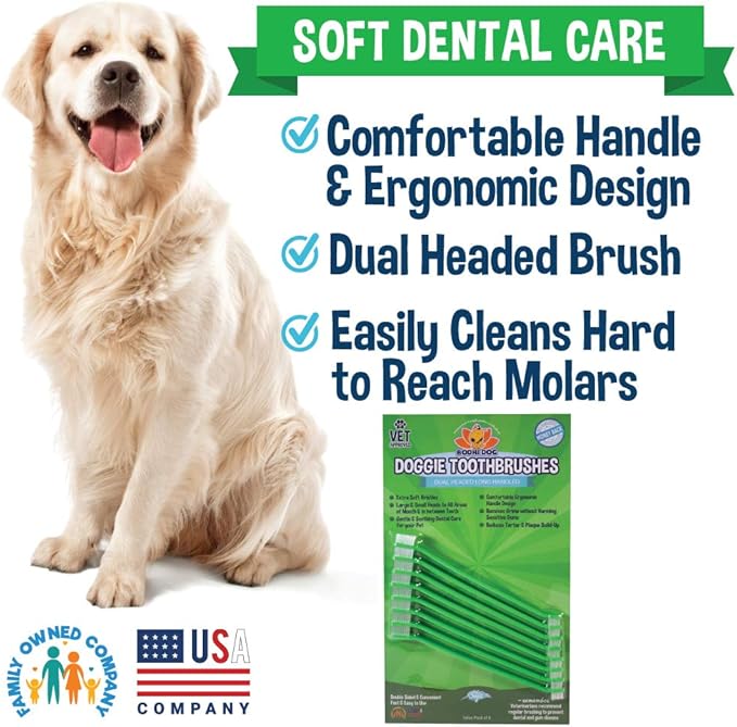 Bodhi Dog Dual-Headed Long Dog Toothbrush | Cat & Dog Toothbrush with Soft Bristles for Pet Dental Care | Easy Teeth Cleaning Pet Toothbrush, 8 Count