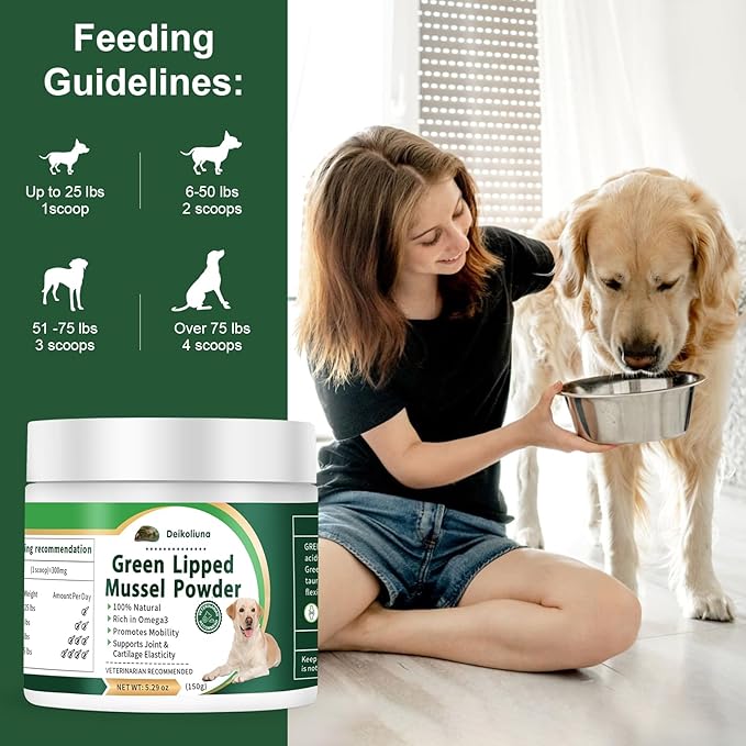 Green Lipped Mussels for Dogs & Cats, Dog Joint Supplement Powder Supports Joints, Tendons, Ligaments, Muscles, Green Lippled Mussels Powder for Pets Promote Normal Mobility & Flexibility (5.29 oz)